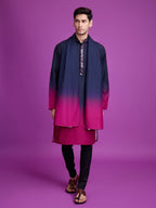 Navy Blue & Pink Rayon Kurta With Hand Mirror Work