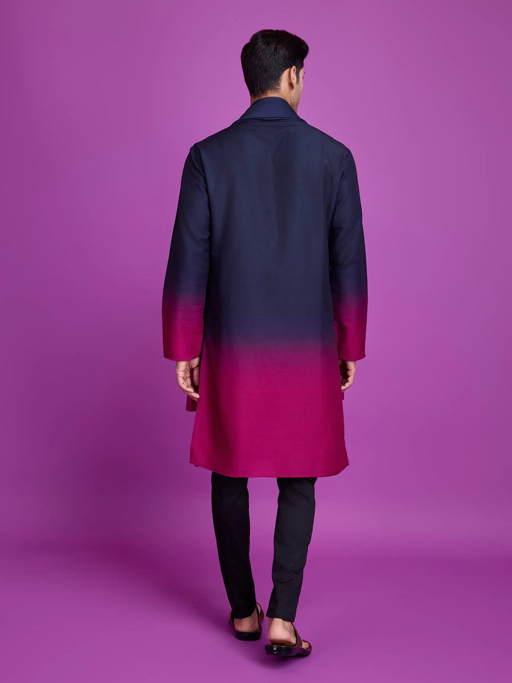 Navy Blue & Pink Rayon Kurta With Hand Mirror Work