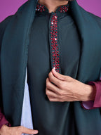 Green & Maroon Rayon Kurta With Hand Mirror Work