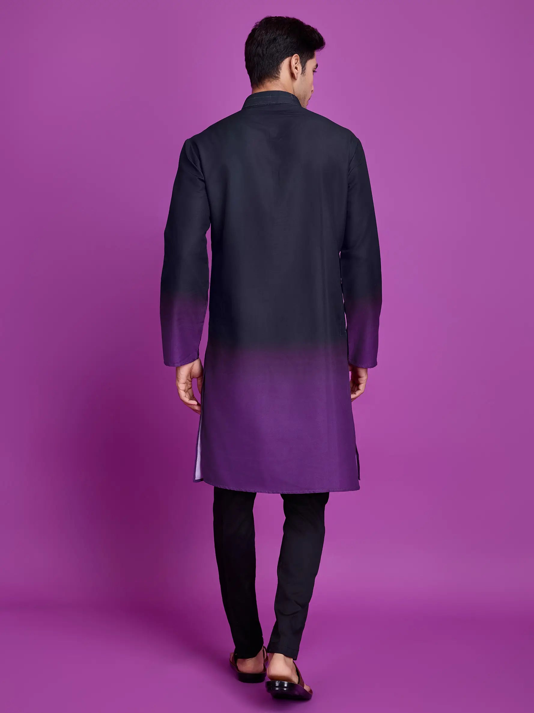 Black & Dusty Purple Rayon Kurta With Hand Mirror Work