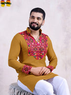 Yellow Rayon Kurta Embroidery With Mirror Work