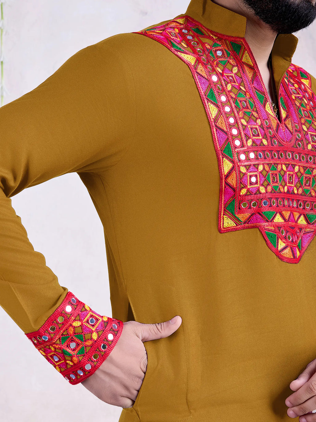 Yellow Rayon Kurta Embroidery With Mirror Work