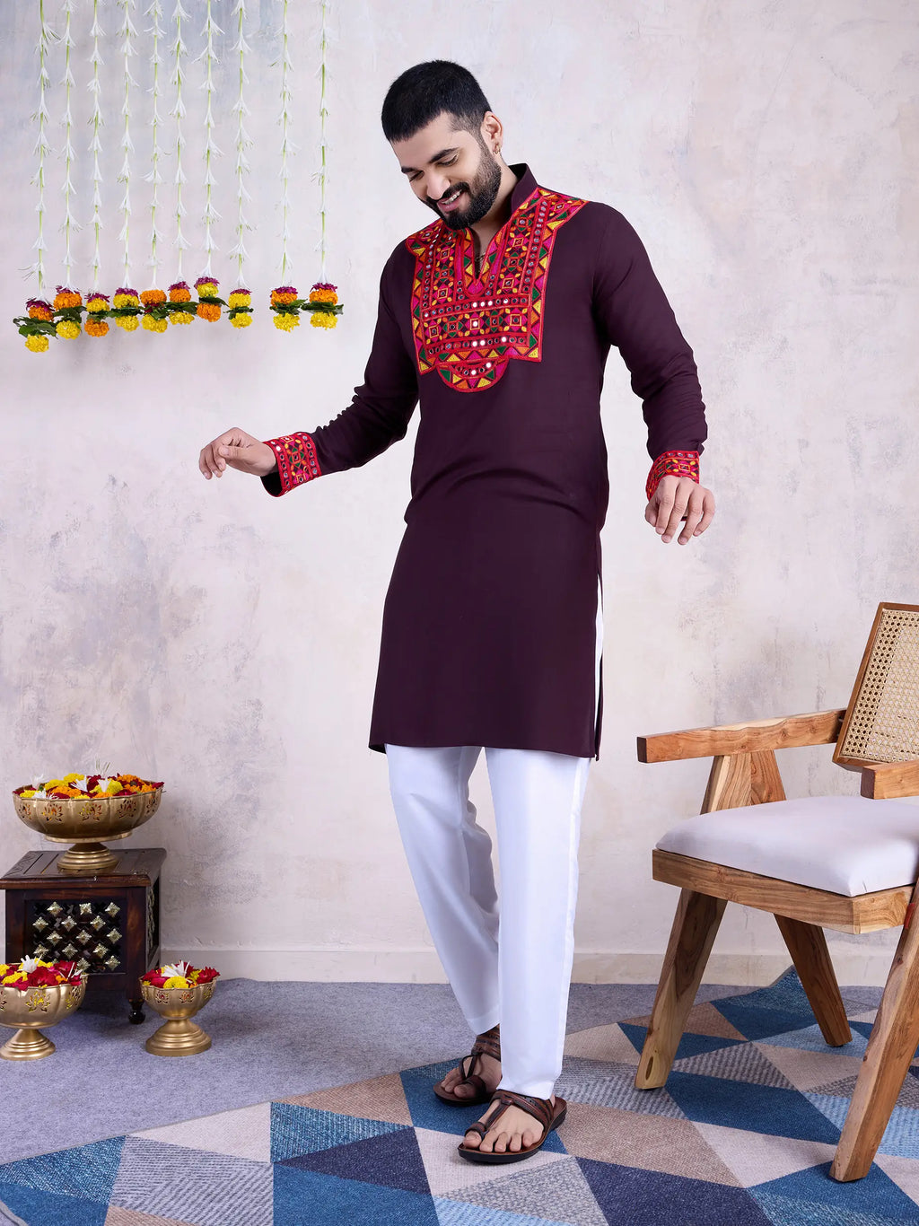 Purple Rayon Kurta Embroidery With Mirror Work