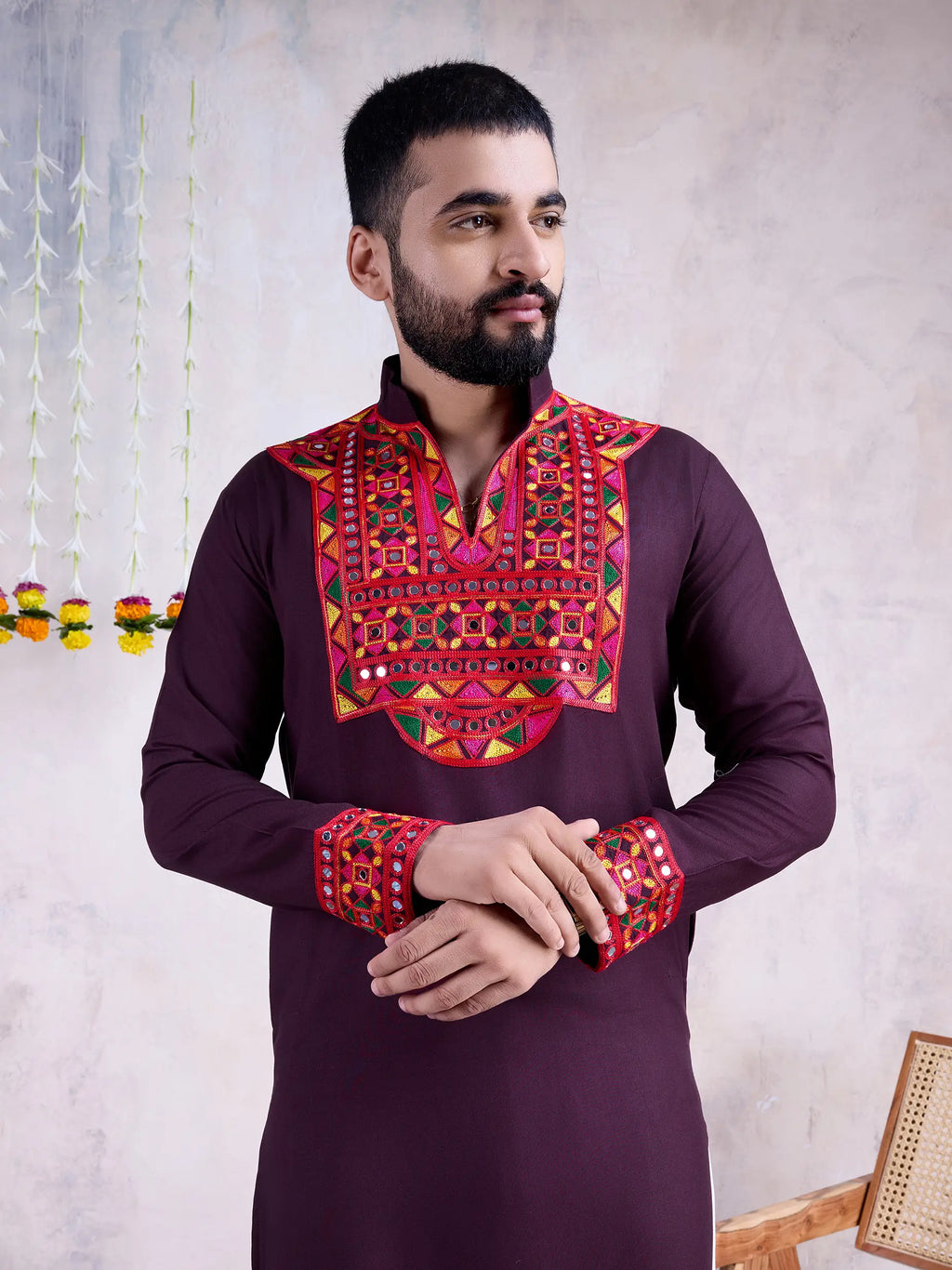 Purple Rayon Kurta Embroidery With Mirror Work