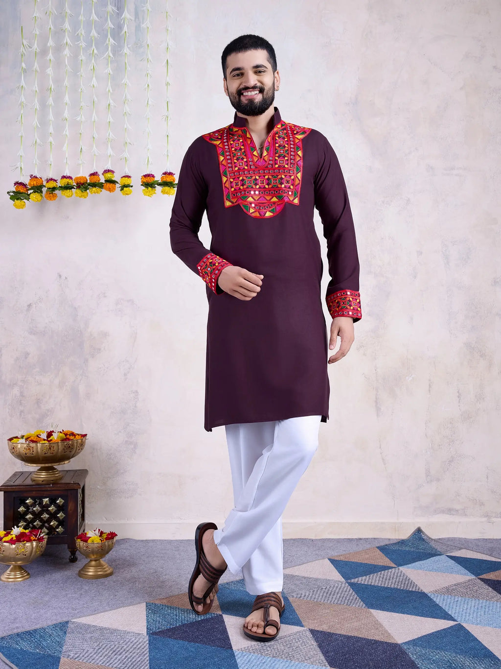 Purple Rayon Kurta Embroidery With Mirror Work