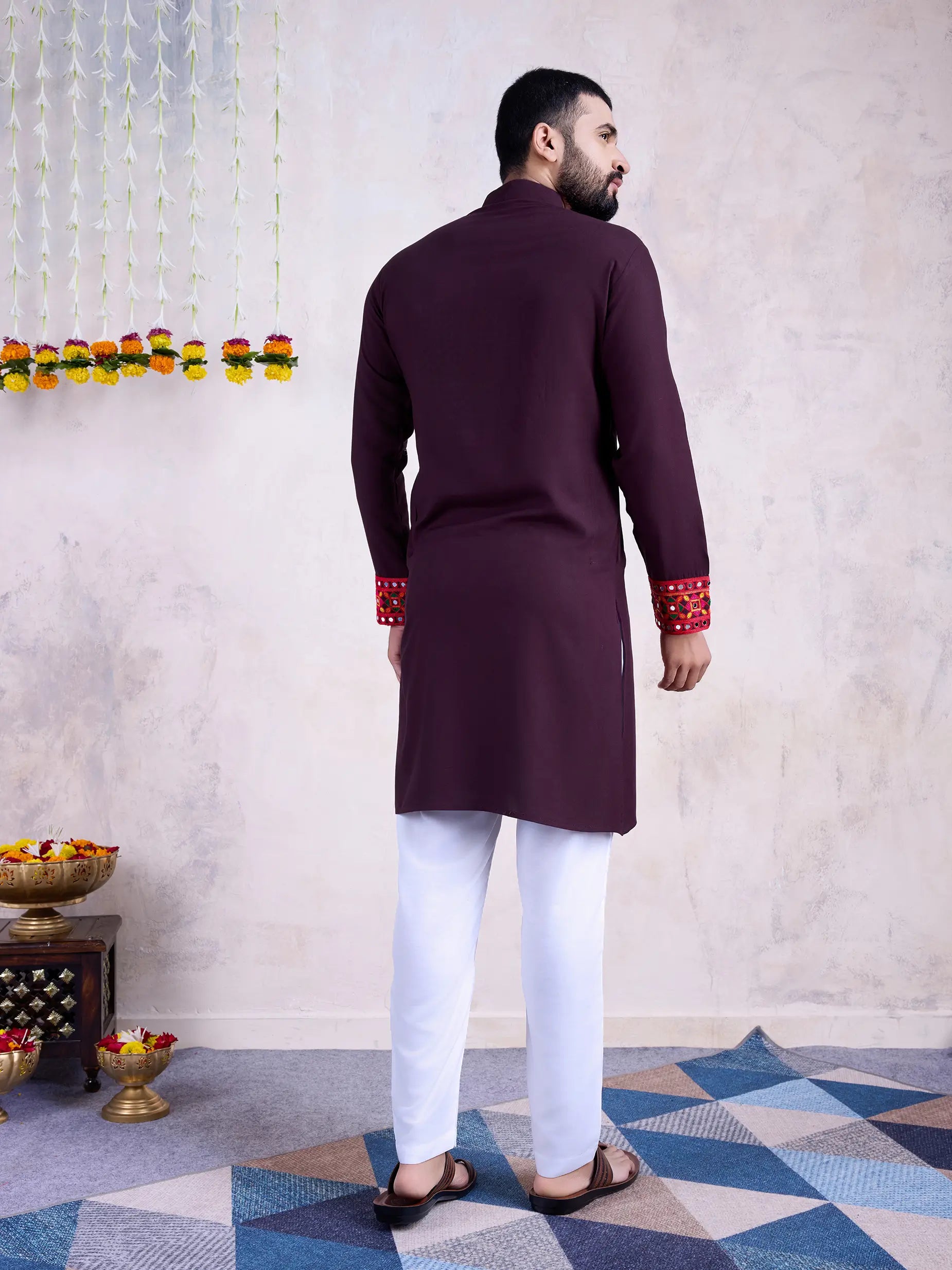 Purple Rayon Kurta Embroidery With Mirror Work