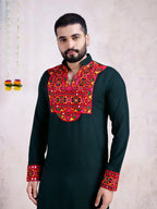 Green Rayon Kurta Embroidery With Mirror Work