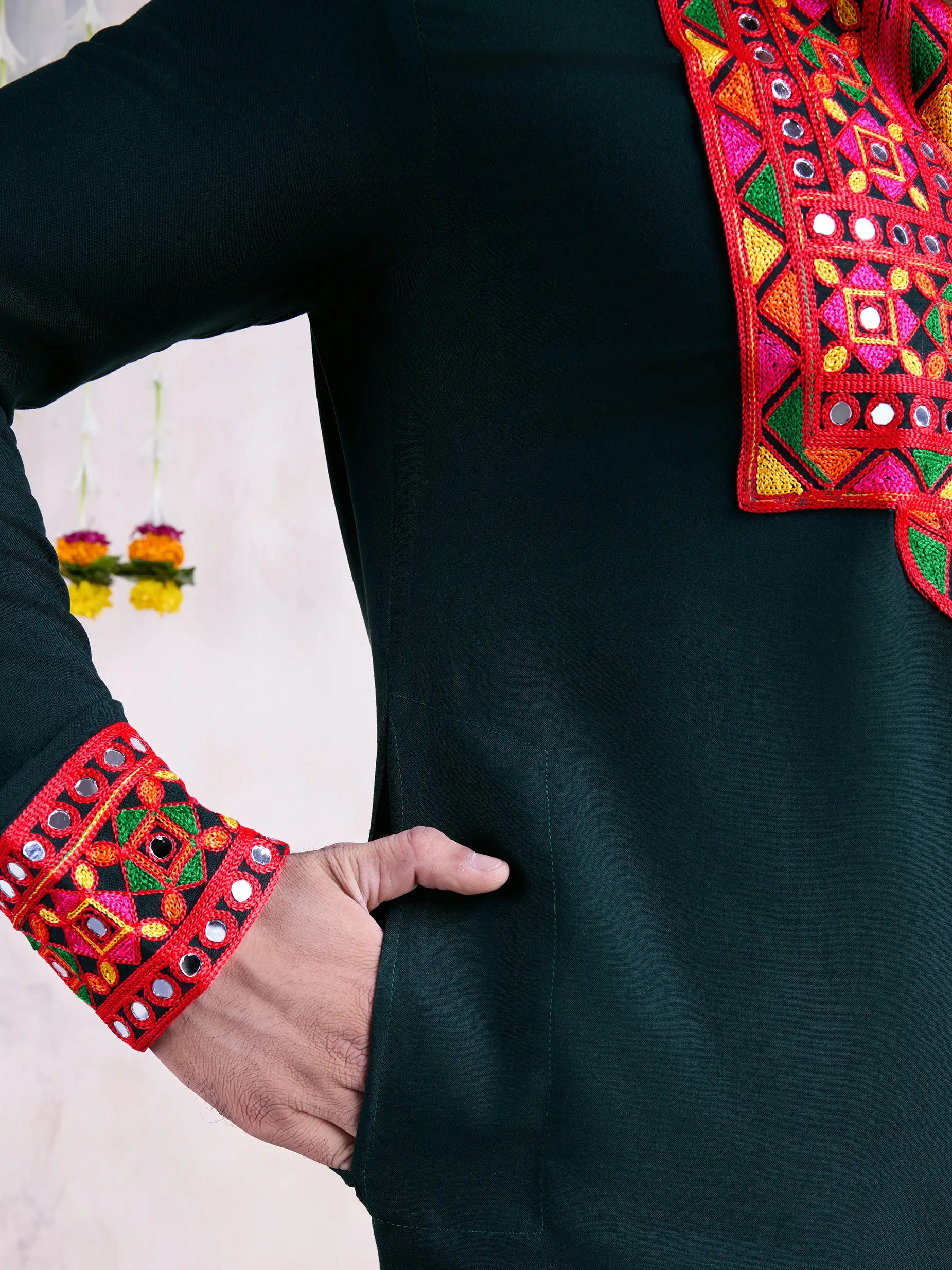 Green Rayon Kurta Embroidery With Mirror Work