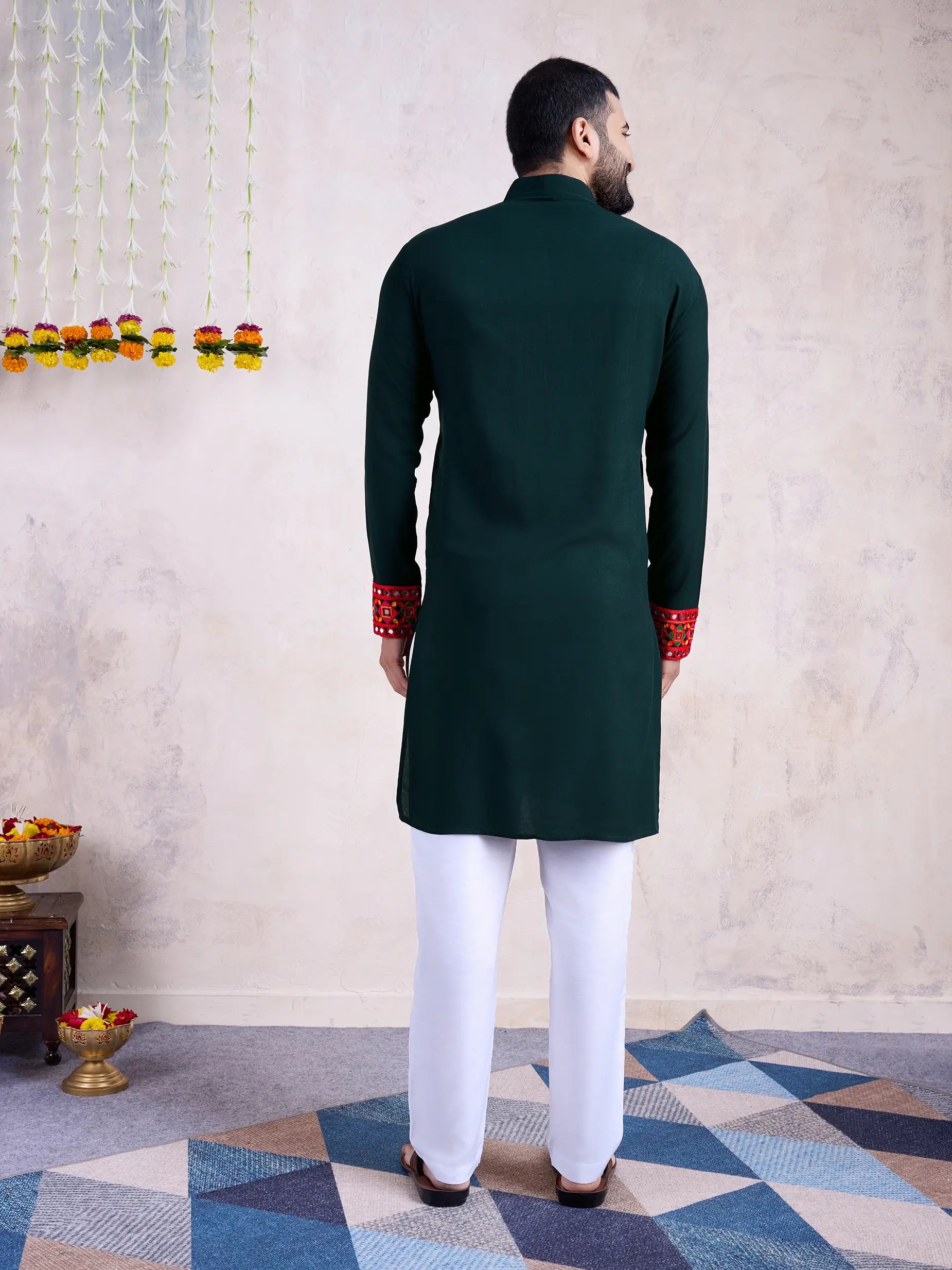Green Rayon Kurta Embroidery With Mirror Work