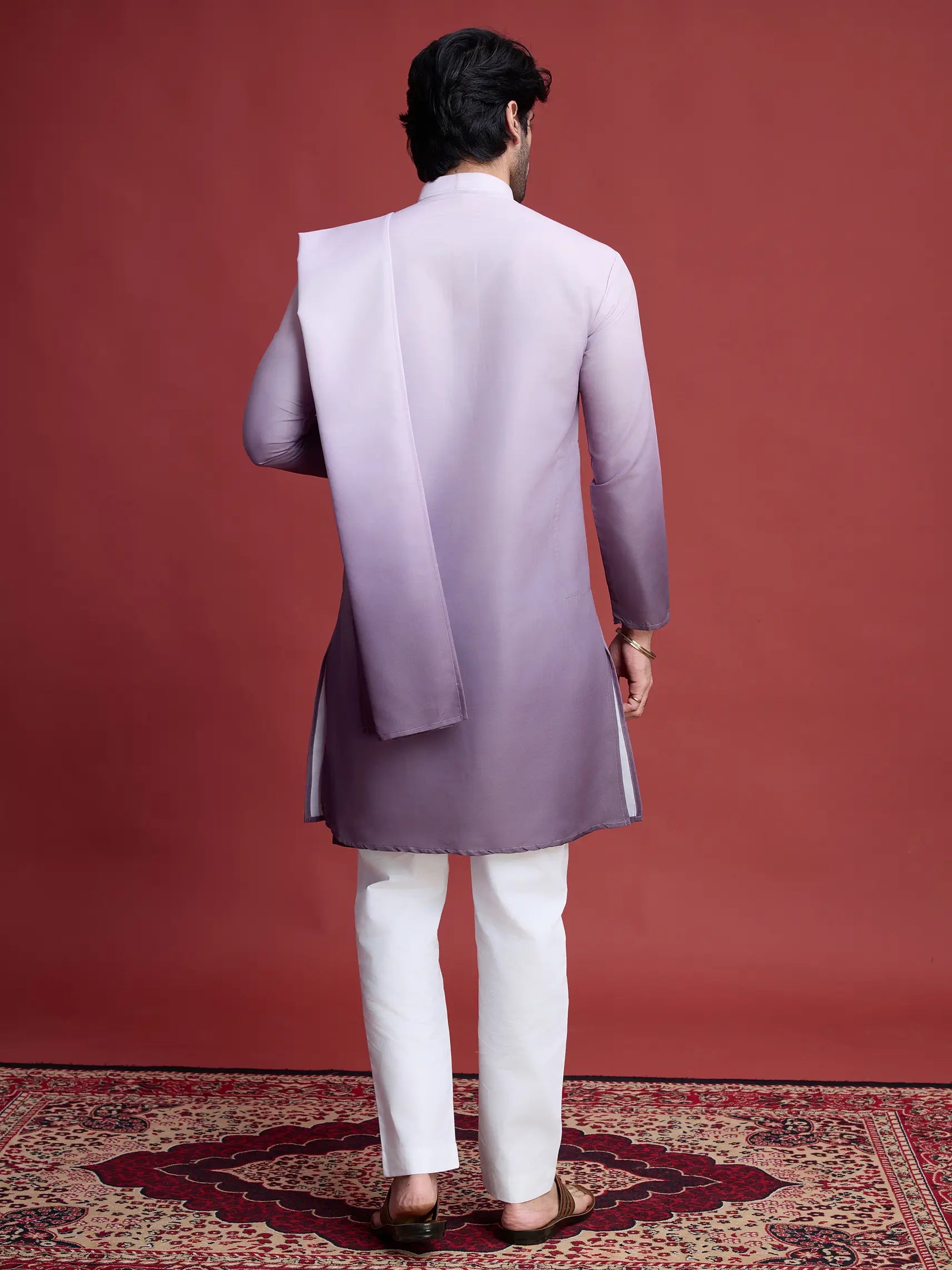 Dusty Purple Real Mirror Work Kurta With Dupatta