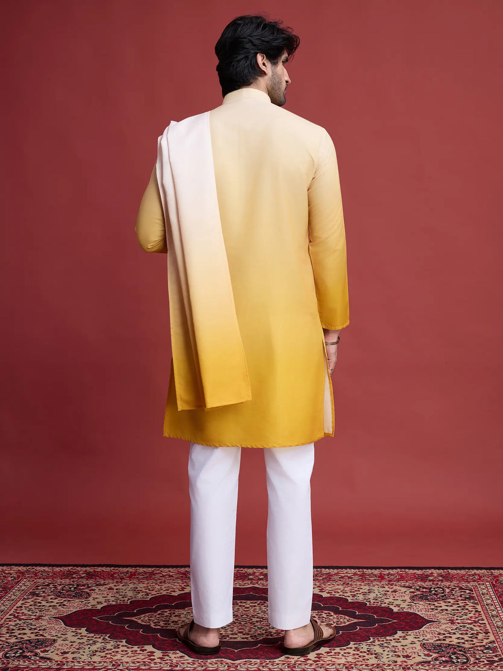 Yellow Real Mirror Work Kurta With Dupatta