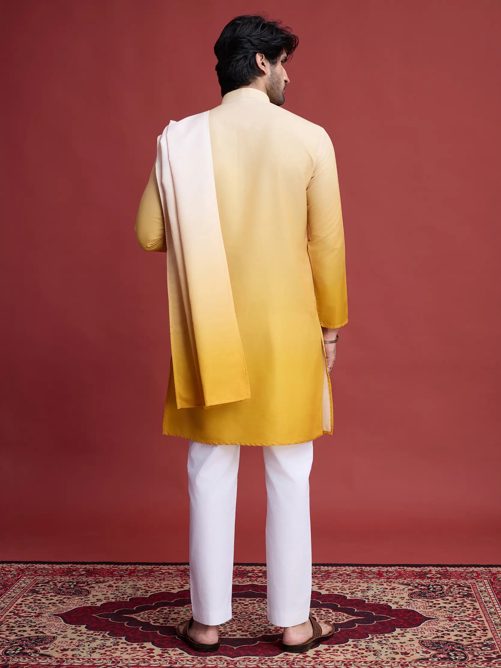 Yellow Real Mirror Work Kurta With Dupatta