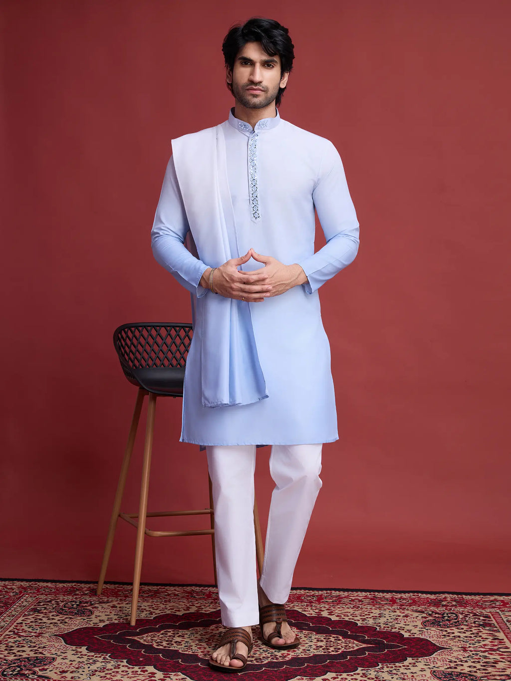 Sky Real Mirror Work Kurta With Dupatta