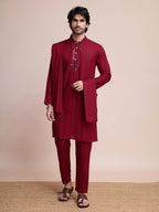 Maroon Viscose Mirror Work On Jari With Pant & Dupatta