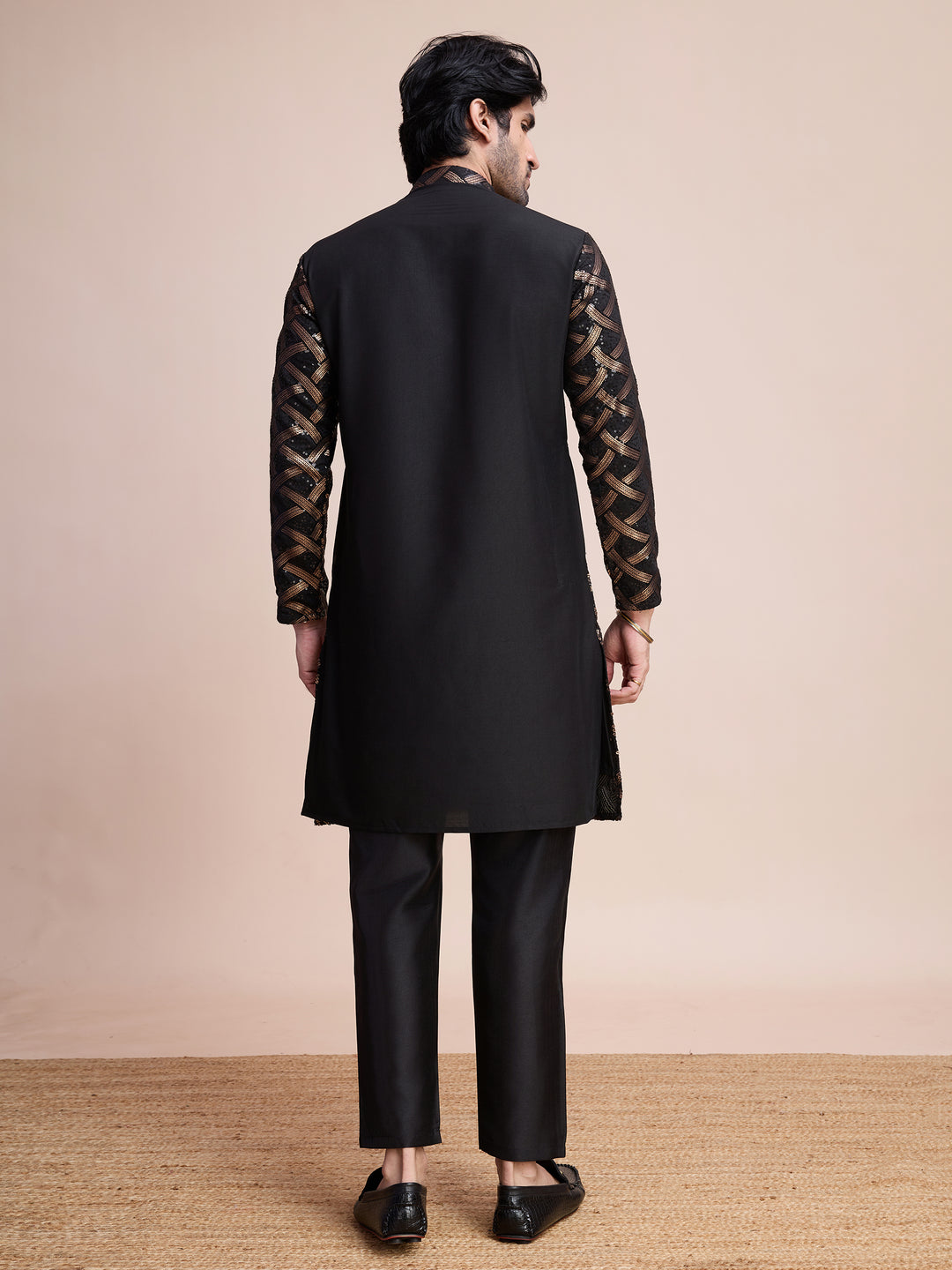 BLACK SILK THREAD & SEQUENCE EMBROIDERED WORK KURTA - qivii