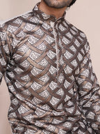 Beige Silk Kurta With Thread & Sequins Embroidered Work