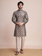 Beige Silk Kurta With Thread & Sequins Embroidered Work