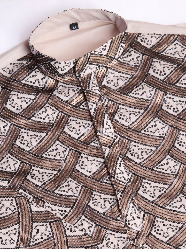 BEIGE SILK THREAD & SEQUENCE EMBROIDERED WORK KURTA - qivii