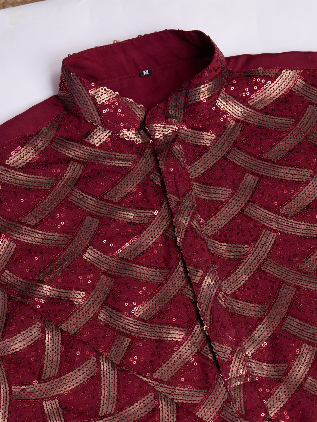 MAROON SILK THREAD & SEQUENCE EMBROIDERED WORK KURTA - qivii