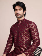 Maroon Silk Kurta With Thread & Sequins Embroidered Work