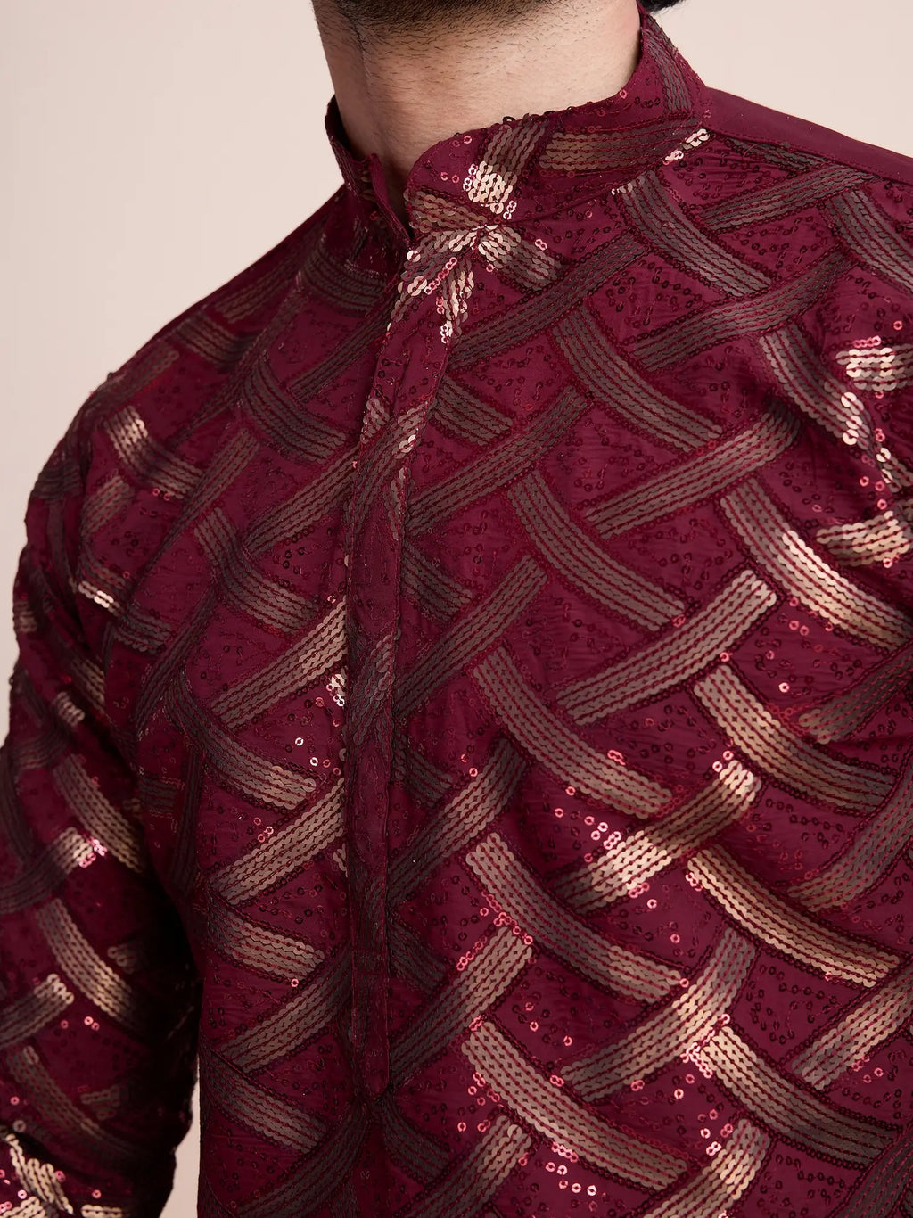 Maroon Silk Kurta With Thread & Sequins Embroidered Work