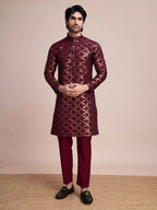 Maroon Silk Kurta With Thread & Sequins Embroidered Work