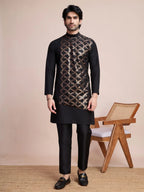Black Silk Thread & Sequins Embroidered Work Kurta