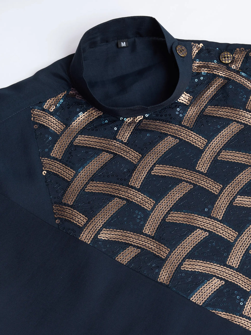 Navy Blue Silk Thread & Sequins Embroidered Work Kurta