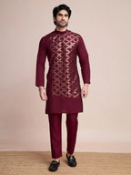 Maroon Silk Thread & Sequins Embroidered Work Kurta