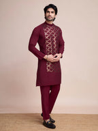 Maroon Silk Thread & Sequins Embroidered Work Kurta