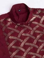 Maroon Silk Thread & Sequins Embroidered Work Kurta