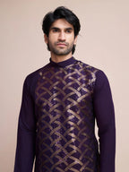 Purple Silk Thread & Sequins Embroidered Work Kurta