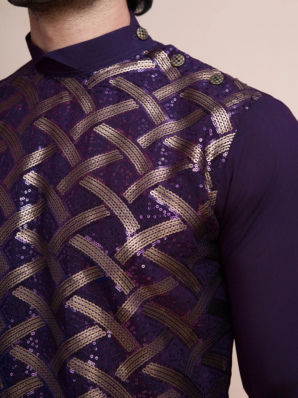 Purple Silk Thread & Sequins Embroidered Work Kurta