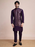 Purple Silk Thread & Sequins Embroidered Work Kurta