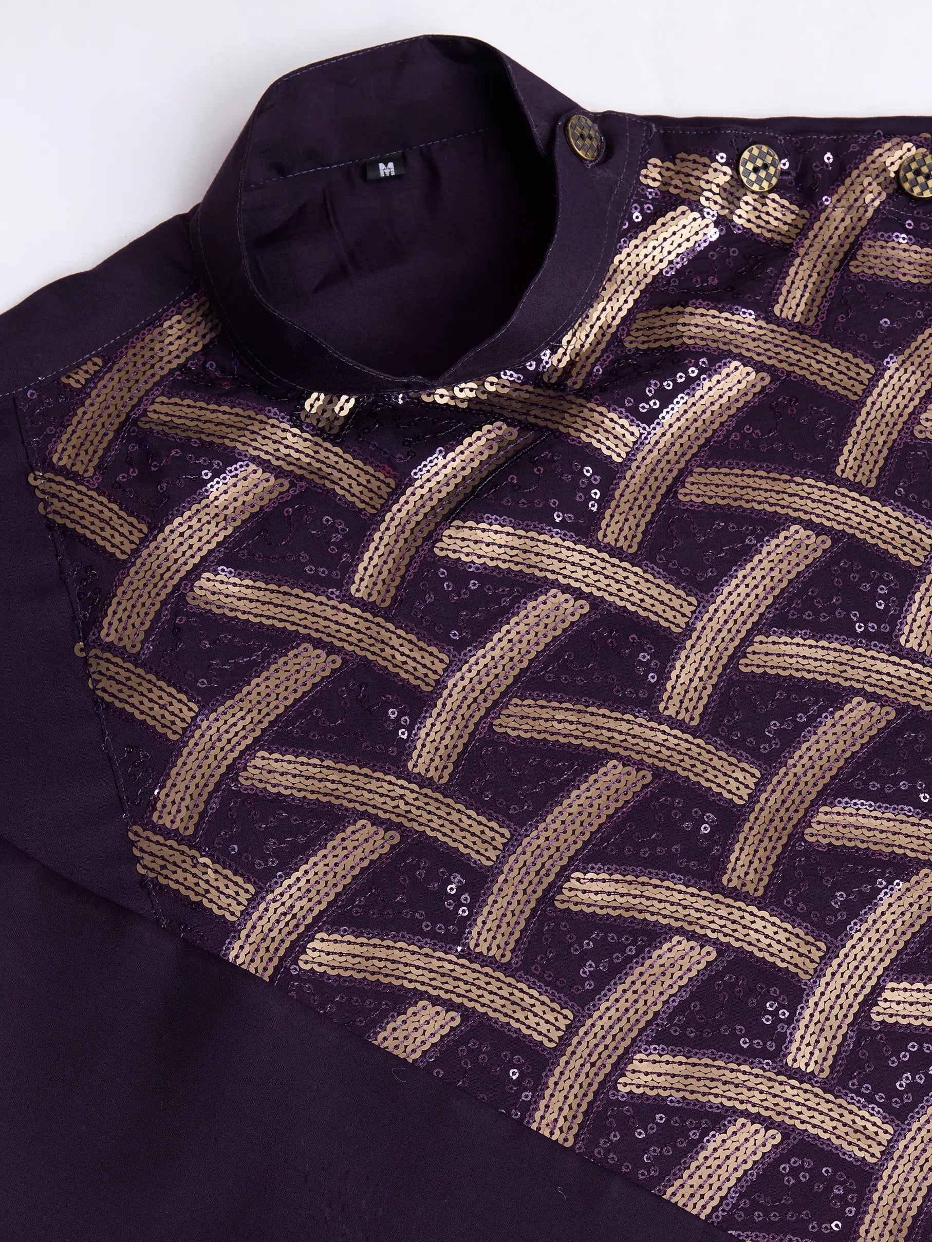 Purple Silk Thread & Sequins Embroidered Work Kurta