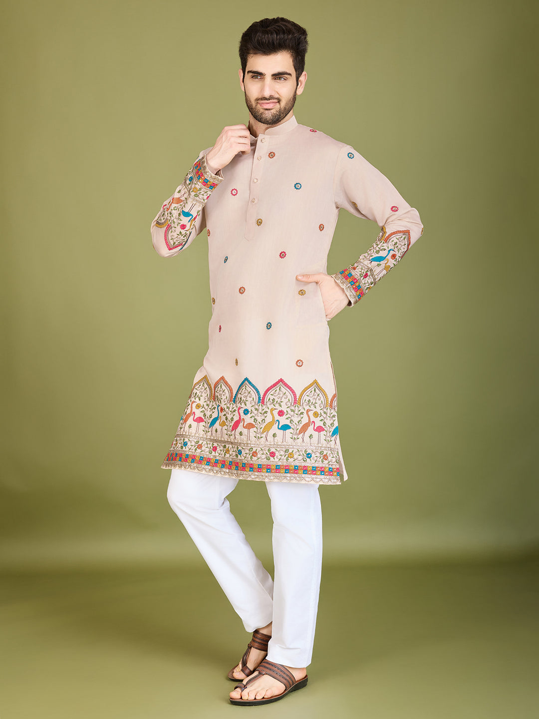 IVERY VISCOSE SILK THREAD & SEQUENCE EMBROIDDERED WORK KURTA - qivii