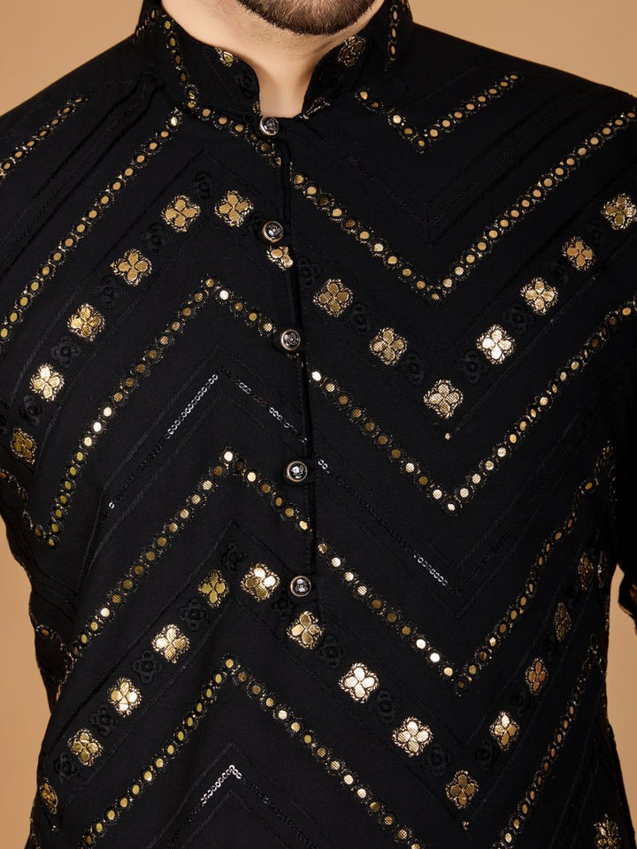 BLACK PURE VISCOSE RAYON THREAD & SEQUENCE EMBROIDERED WORK KURTA - qivii
