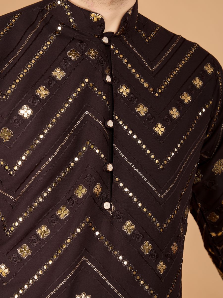 BROWN PURE VISCOSE RAYON THREAD & SEQUENCE EMBROIDERED WORK KURTA - qivii
