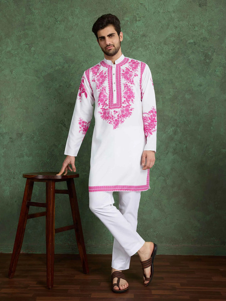 Wonderful White Rayon Kurta With Beautiful Pink Digital Print - qivii