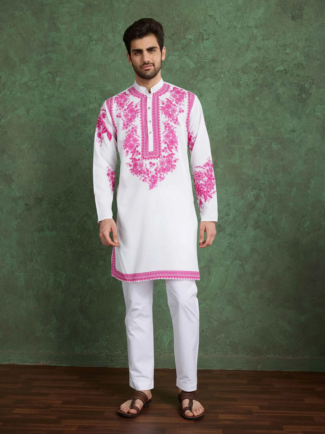 Wonderful White Rayon Kurta With Beautiful Pink Digital Print - qivii