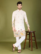 White Cotton Thread & Sequins Embroidered Work Kurta