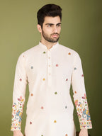 White Cotton Thread & Sequins Embroidered Work Kurta
