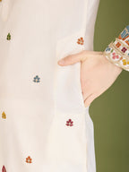 White Cotton Thread & Sequins Embroidered Work Kurta