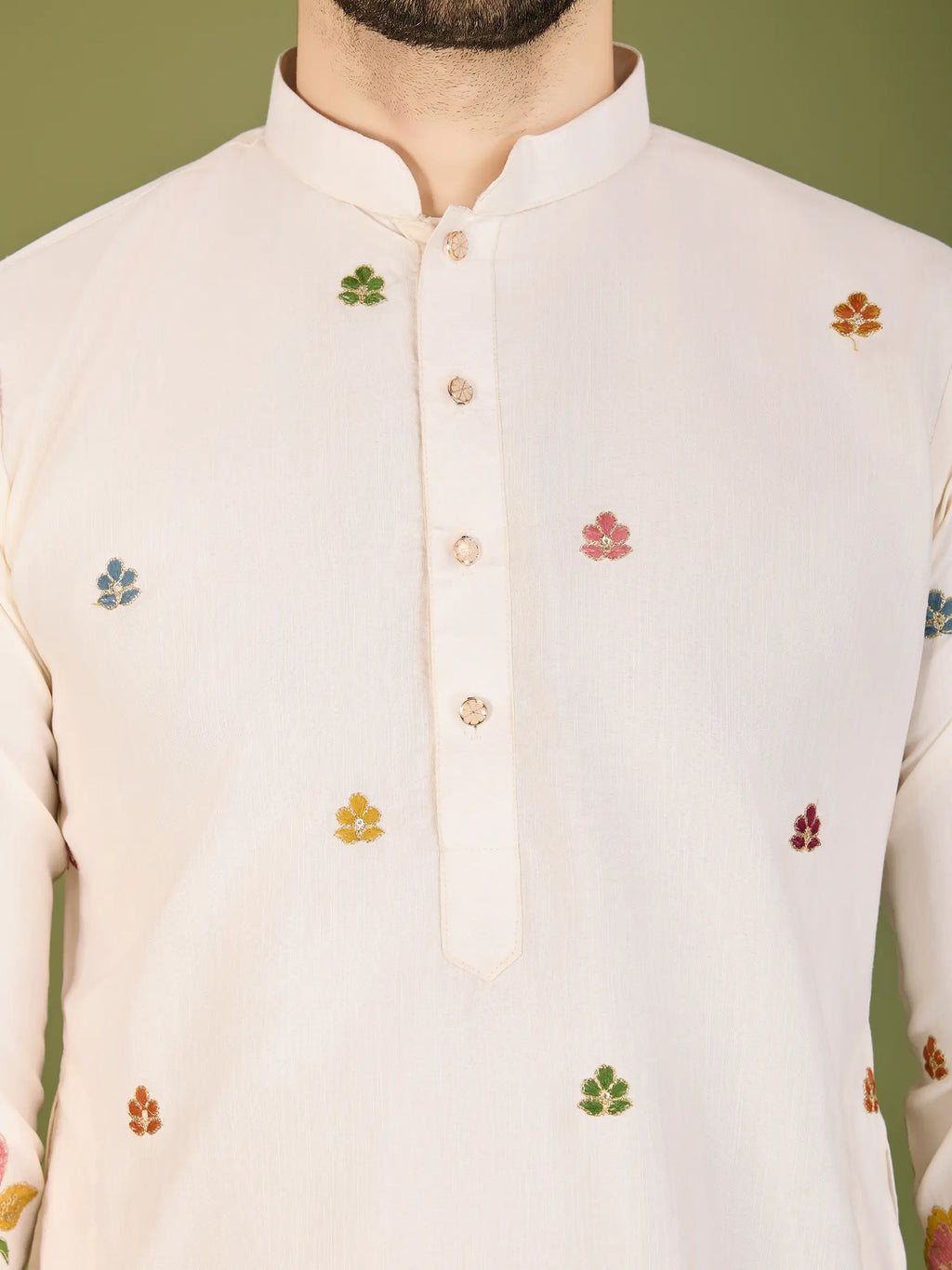 White Cotton Thread & Sequins Embroidered Work Kurta