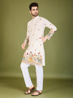 White Cotton Thread & Sequins Embroidered Work Kurta
