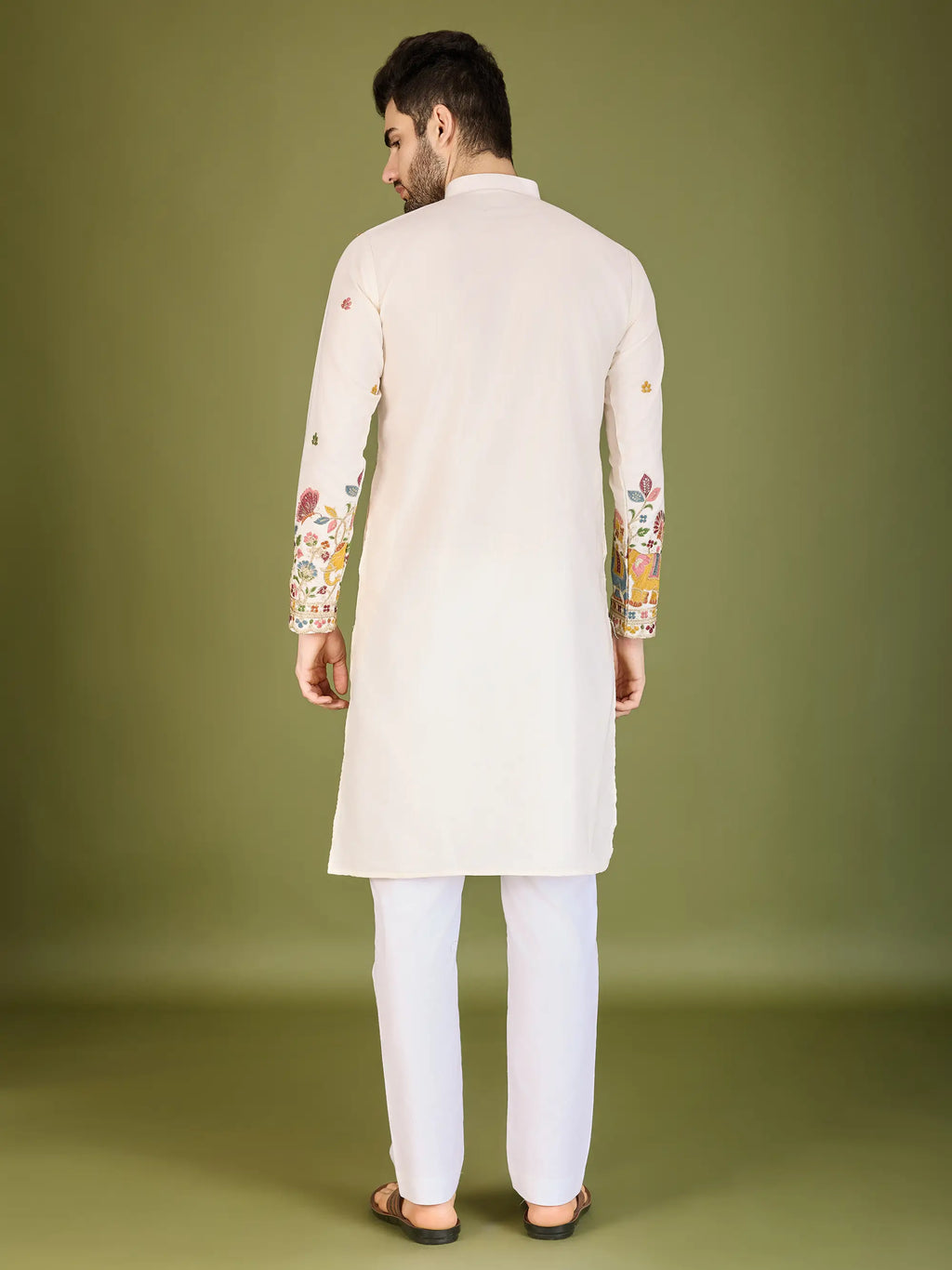 White Cotton Thread & Sequins Embroidered Work Kurta