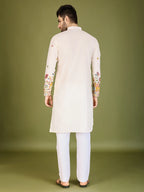 White Cotton Thread & Sequins Embroidered Work Kurta