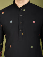 Black Cotton Thread & Sequins Embroidered Work Kurta