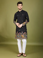 Black Cotton Thread & Sequins Embroidered Work Kurta