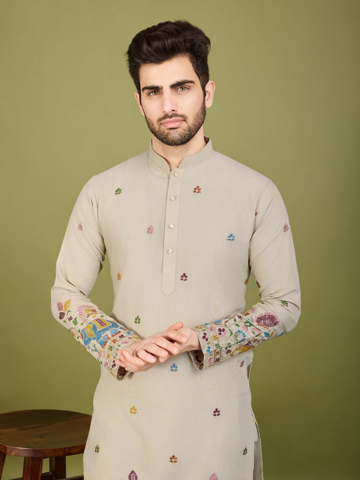 IVERY COTTON THREAD, SEQUENCE EMBROIDERED WORK KURTA - qivii